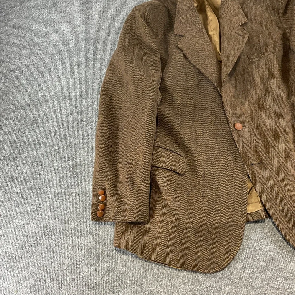 Orvis Mens 42R Brown Herringbone Pure New Wool Sport Coat Blazer Made in England